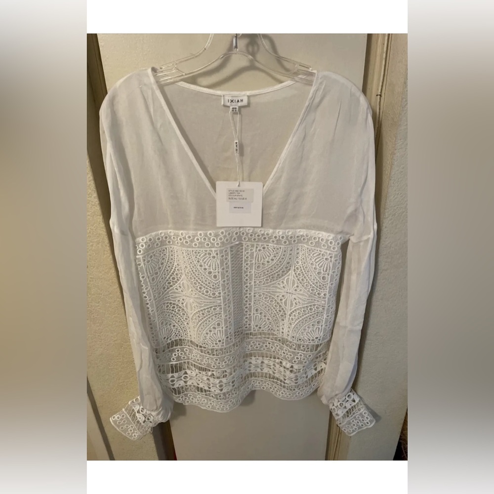 ixiah white chiffon liberty top lace blouse sz usa 6